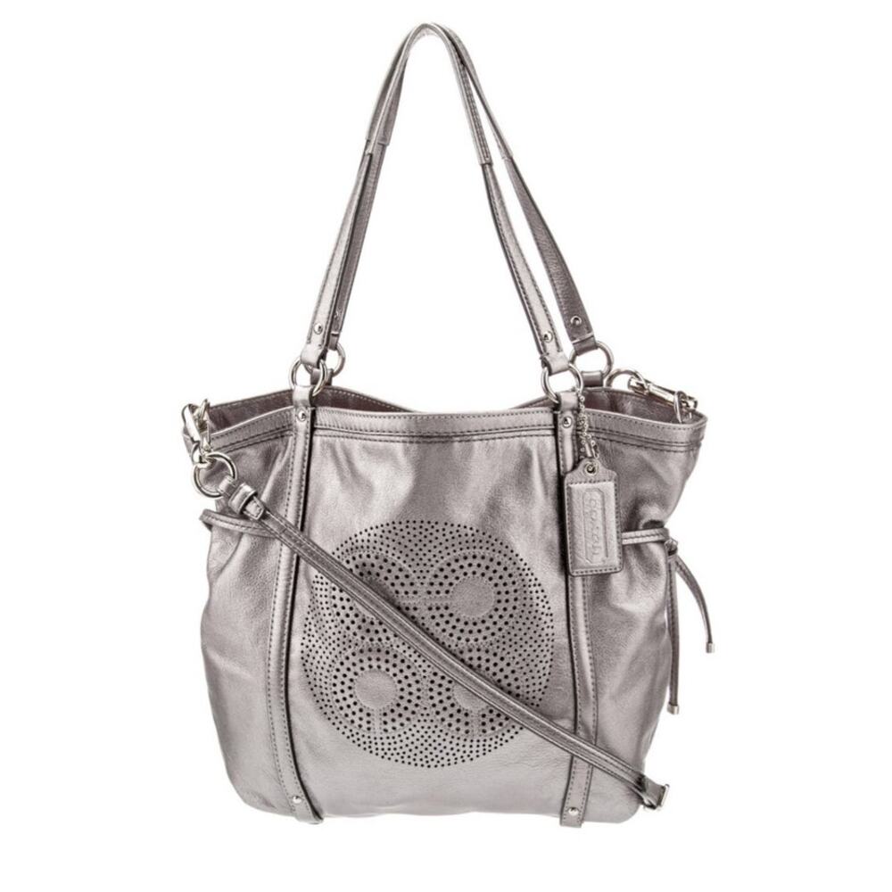 Coach 2012 Audrey Leather Tote, "Andie" cinched North South in metallic silver